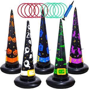 Poptrend 5PK Halloween Inflatable Witch Hat Ring Toss Game With Air Pump - Games Toys for Kids Adults, Decorations