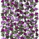 KHOYIME 9 Pack 72 FT Artificial Flower Garland, Fake Purple Roses Vines Silk Flowers Faux Plastic Outdoor Hanging Floral Ivy Garland Decoration for Wedding Arch Bedroom Home Wall Backdrop Room Decor, 9pcs
