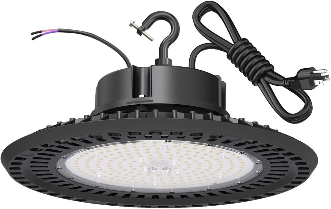 BFT UFO LED High Bay Light 240w 5000K 36,000LM 0-10V Dimmable High Bay Led Shop Lights UL 5-Foot Cable IP65 Hook Mount Shop Lights for Warehouse Workshop