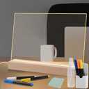 Acrylic Dry Erase Board with Light Up Stand for Desk 13 x 9, Clear Desktop Note Memo White Board Notepad Table LED Letter Massage Boards for Personal Creative Use (Acrylic Clear Board & Accessories)