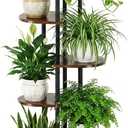 Tiered Plant Stand Indoor, Tall 6 Tier 7 Potted Wooden Plant Shelf for Multiple Flower Plants, Multi Corner Metal Plant Holder Indoor for Patio Garden Patent Design Living Room Balcony Bedroom, Rustic Brown