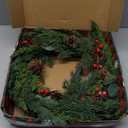 Christmas Wreath with Lights 24 Inch Real Touch Pine Wreath with Red Berries/Pine Cone Prelit Christmas Wreaths for Front Door Outdoor Christmas Decorations Winter Wreath for Windows Indoor Holiday