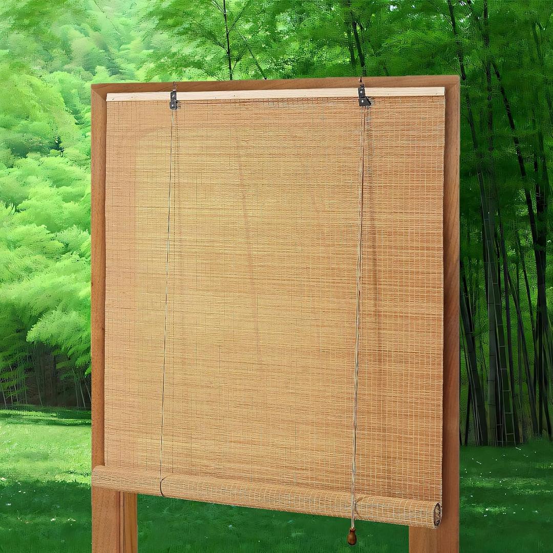 Bamboo Roller Shades Roman Shades for Window: Bamboo Blinds for Interior Windows and Outdoor Patio,Roll Up Blinds for Indoor Porch Light Filtering Sunshade,Easy to Install 60" W X 72" H
