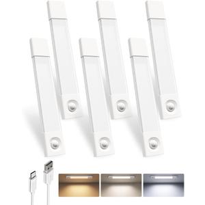 EZVALO 6-Pack Under Cabinet Lighting, 7.8" Wireless Closet Lights, 30 LED Rechargeable Motion Sensor Light, Dimmable, 3 Color Temperatures, Counter Lights for Kitchen, Pantry, Bedroom, Wardrobe (White)