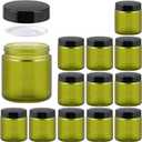 4oz Glass Jars with Lids, HOA Kinh 12 Pack Green Frosted Glass Jars with Lid Empty Cosmetic Containers Round Airtight Glass Jar with Black Lids for Storing Lotions, Powders, and Ointments