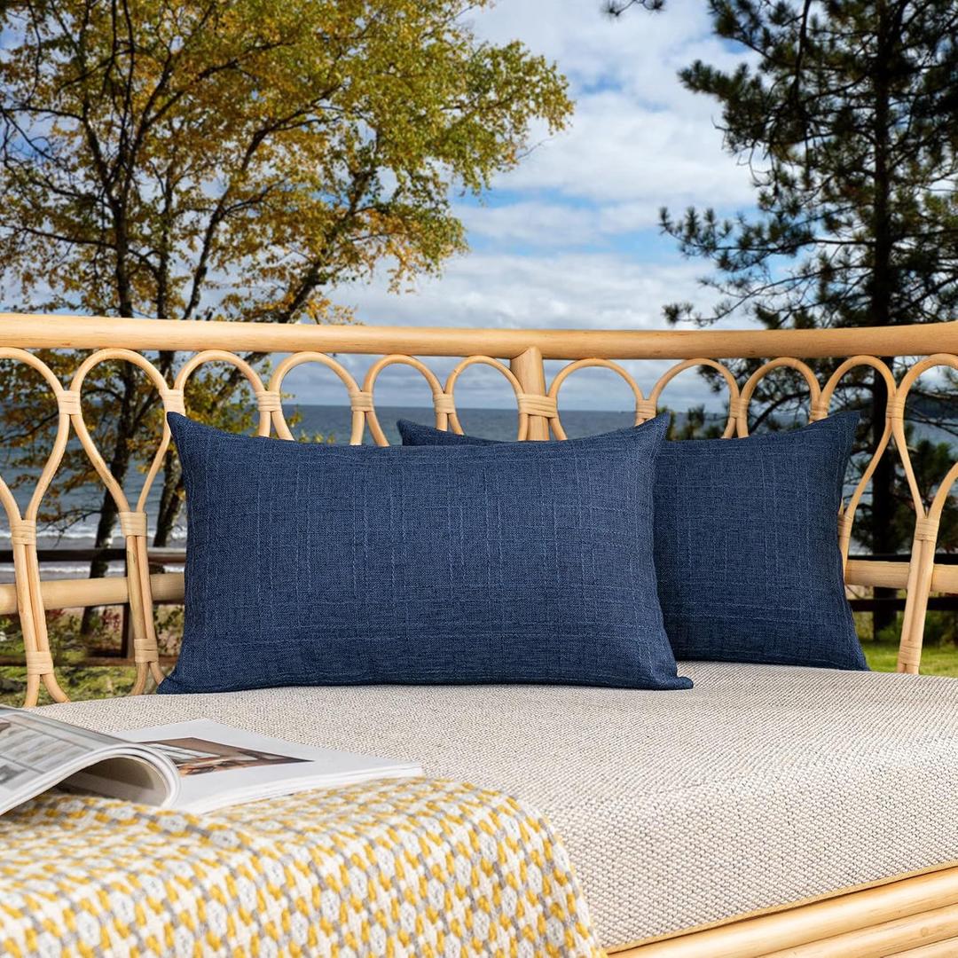 Kevin Textile Outdoor Waterproof Lumbar Pillow Covers 12x24 Inch Pack of 2 Checkered Decorative Rectangle Cushion Throw Pillowcases Shell for Patio Tent Garden Couch Bed Sofa Blue