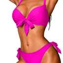 EHSUYAB Sexy Women Push Up Underwire Bikini Sets, Side Tie Low Rise High Cut Two Piece Swimsuit, Cheeky Bathing Suit Vacation, Pink Small