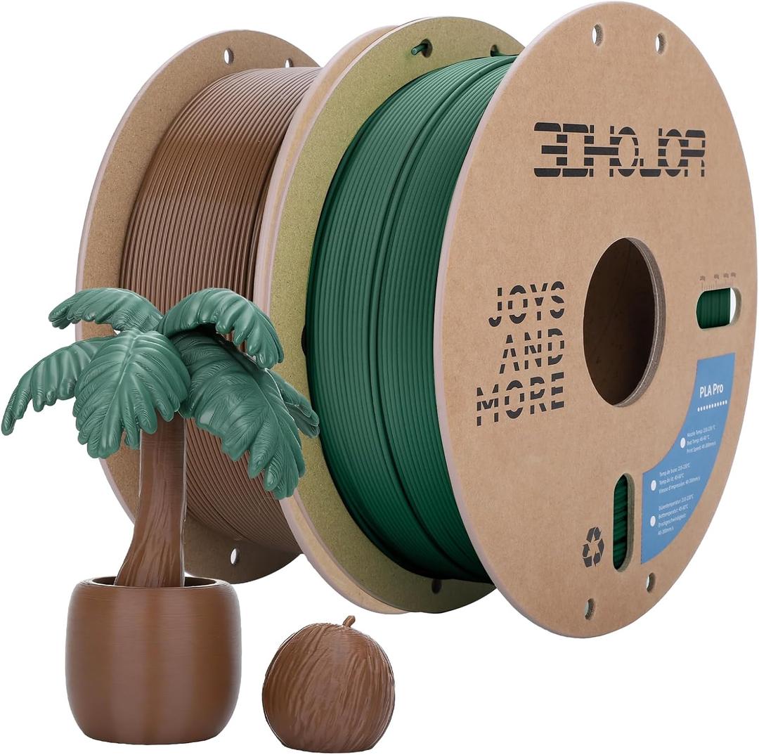 3DHoJor PLA Pro (Plus) Filament 1.75mm, 3D Printer Filament, 1kg*2 Bundle Cardboard Spool 3D Printing Filament, Dimensional Accuracy +/- 0.03 mm-Brown+Pine Green