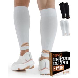 Doctor's Select 2 Pairs Copper Calf Compression Sleeve - Leg Compression Sleeves for Women & Men, Shin Splint Relief, White, Size S/M