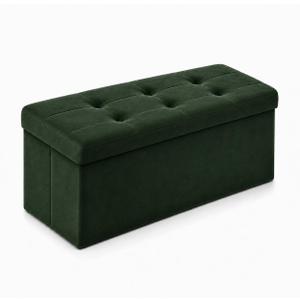 ALASDO 30 Inch Folding Storage Ottoman Bench with Hidden Storage, Velvet Storage Ottoman Foot Rest Stool, End of Bed Bench for Bedroom, Living Room, Entryway and Closet, Dark Green, 30"D x 15"W x 15"H