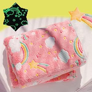 Best Gift Glow in The Dark Rainbow Throw Blankets with Storage Bag, Soft Throw Blanket for Girls Boys, Gifts for Birthday Holiday, Kids Blanket, Home Travel Use, 60x50 Red