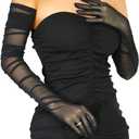 Women's Sexy Sheer Gloves Mesh Tulle Super Long Gloves Opera Christmas Costume Party Dance Glove (Black) One Size