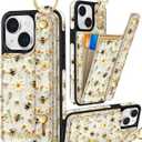 Petitian for iPhone 14/13 Case with Wallet - Women Girls Cute Girly Aesthetic Unique Design Leather Credit Card Holder Cardholder Stand Wristband for iPhone 14/13, Flower