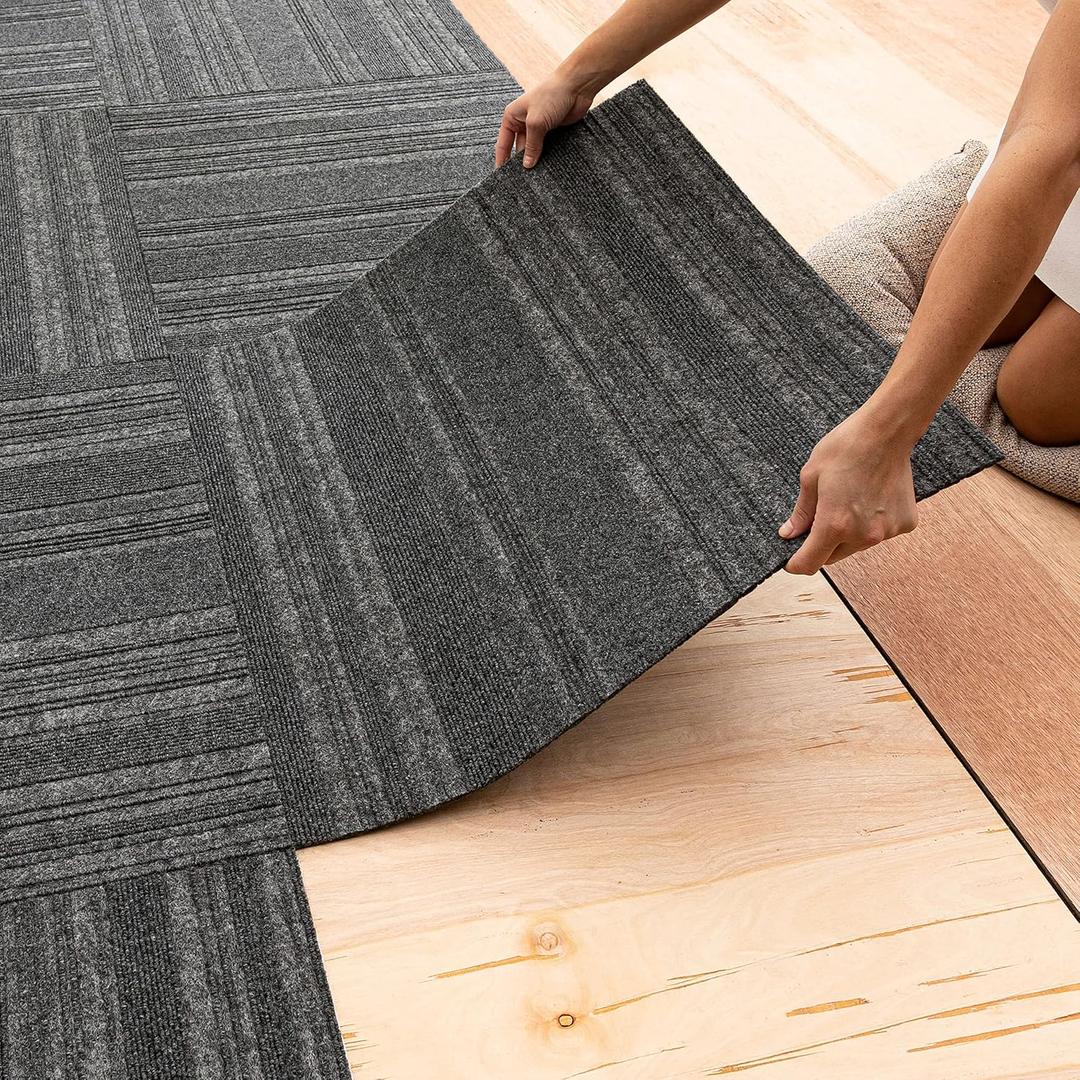 Mohawk Home 24" x 24" Indoor/Outdoor 0.25" Pile Height, Peel and Stick Carpet Tile, Grey Polyester, (15 Tiles) (60 sqft/Box)