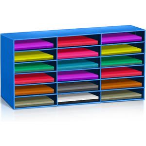 Fuutreo Construction Paper Storage, Teacher Mailbox for Classroom, Back to School Literature Sorter, Sturdy Cardboard Paper Organizer for Home Office(27.6 x 14.2 x 12.4 Inches,Blue)