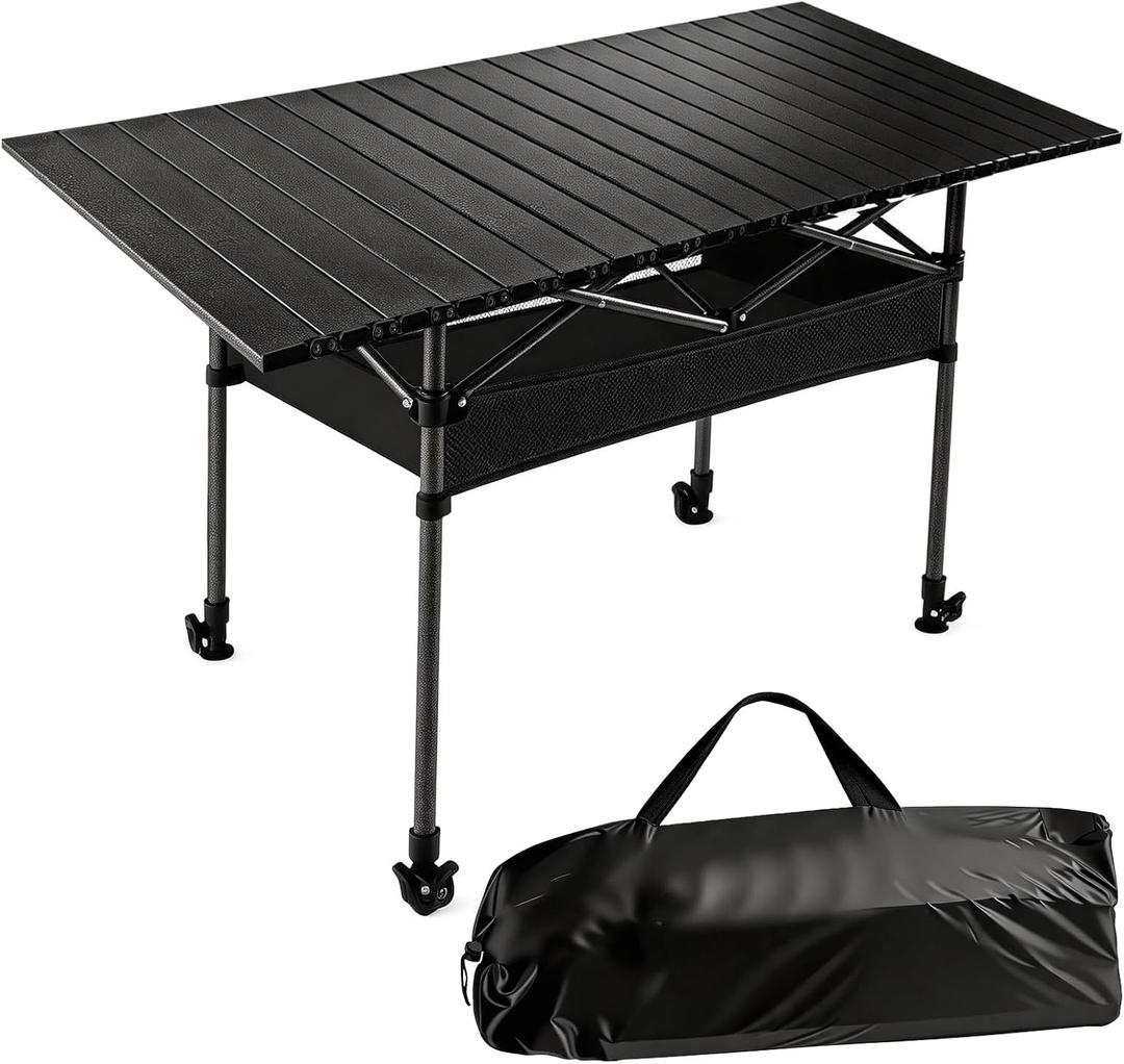 Aluminum Roll Top Camping Table Adjustable Height, 47.24 x 21.65 x 31.5 inches