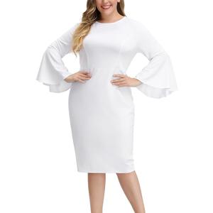 Hanna Nikole Women Plus Size Chiffon Cape Dresses Ruffle Style Midi Bodycon Cocktail Dress, White ,18 W