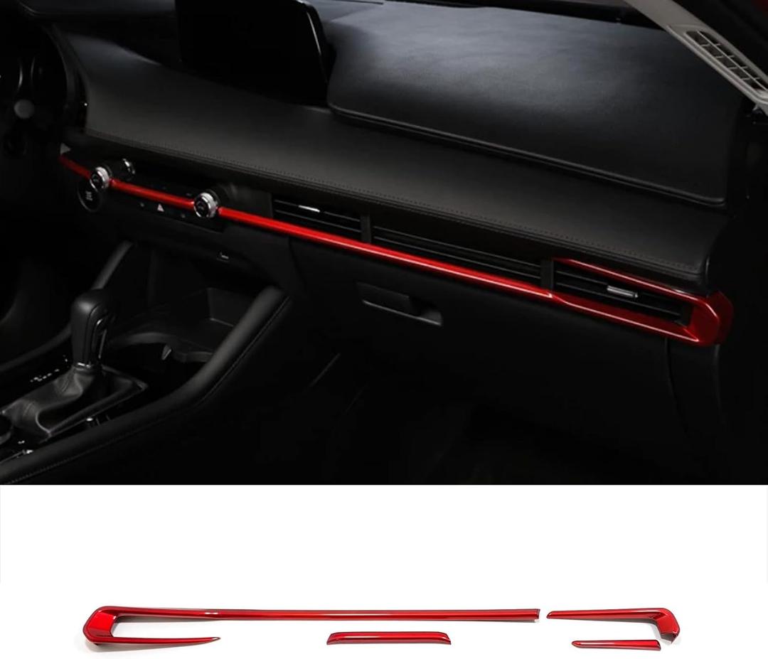Car Accessories Fit for 2019 2020 2021 2022 2023 2024 2025 Mazda 3 Axela Inner Dashboard Center Console AC Air Vent Outlet Cover Trim (Red) ABS 4 PCS