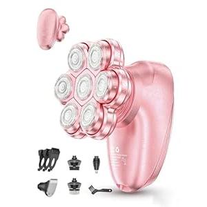 5-in-1 Electric Razors for Women, 7D Magnetic Heads Full Body Shaver, Waterproof Wet Dry Hair Remover with LED Display, Rechargeable Bikini Trimmer for Underarms, Face, Legs, Lips, Arms (Light Pink)