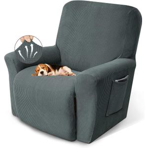 KEKUOU Recliner Chair Covers, Lazy Boy Recliner Covers Stretch Couch Cover Slipcovers 1 Piece Furniture Protector with Elastic Bottom for Dog,Kids.(Recliner, Grey)