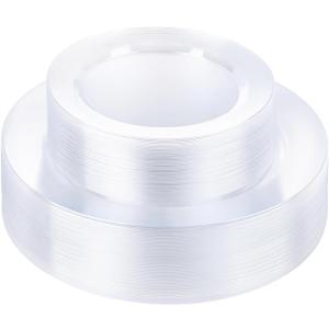 Bestluck 100PCS Clear Plastic Plates, Clear Disposable Plates for 50 Guests, 50 Dinner Plates 10.25 inch & 50 Dessert Plates 7.5 inch for Party, Graduation, Wedding