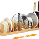 MinBoo Bamboo Expandable Pot Lid Organizer, Pot and Pan Organizer Drawer Organizer for Pot Lids, Adjustable 8 U-Shaped Dividers for Kitchen Cabinet Organizers and Storage (Bamboo-1)