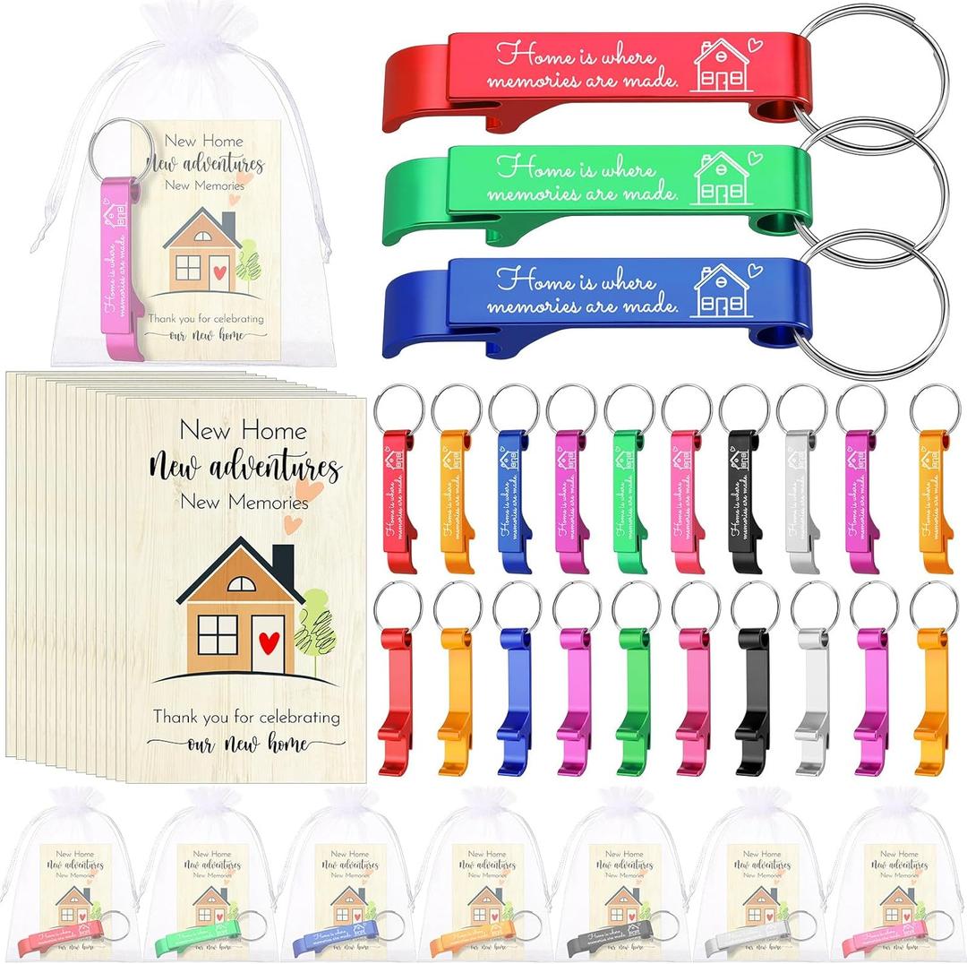 Reallnaive 48 Sets Housewarming Party Favors for Guests Home Bottle Opener with Thank You Cards Organza Bags House Warming Return Gifts New Home Guests Souvenirs Party Decorations