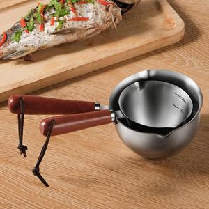 2 Packs Oil Pot and Milk Pan - Stainless Steel Mini Hot Pot, Small Saucepan for Frying Eggs, Butter Melting - Wooden Handle (120ml, 300ml)