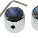 Dopro 2pcs Chrome Tele Telecaster Abalone Top Guitar Dome Knobs Bass Knobs with Set Screw and Wrench