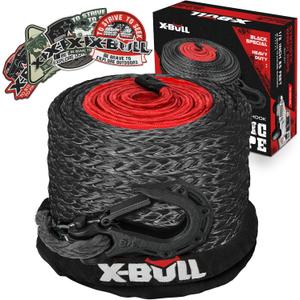 X-BULL Synthetic Winch Rope - Cable Kit -1/2" X 85ft 32000LBS Winch Line with Protective Sleeve Forged Winch Hook Safety Pull Strap go for 4WD Off Road Vehicle Truck SUV ATV UTV- Black