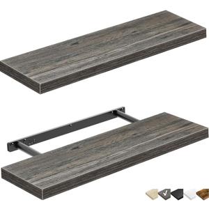 QEEIG Floating Shelves for Wall 23.6" Long - Wall Mounted Shelf Bathroom Kitchen Living Room Bedroom Farmhouse Home Decor Display Bookshelf Large 23.6 x 9.3 inch Set of 2, Grey (008-60GY)