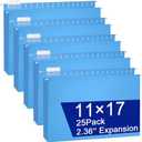 gisgfim 25 Pack Reinforced 11x17 Hanging File Folders 1/5 Cut Heavy Duty Hanging File Folders with Plastic Tabs & Label Cards Expanding Hangers File Organizer for Drawing Engineering Document (Blue)