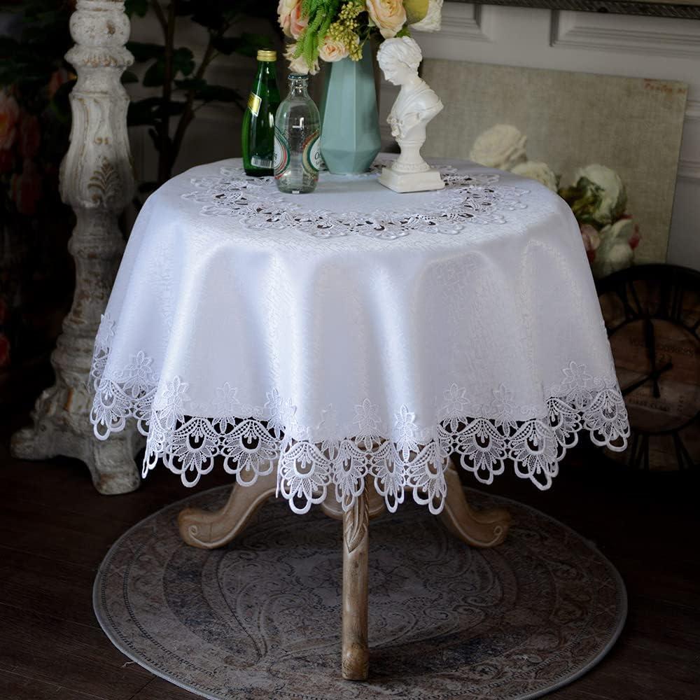 ARTABLE Lace Small Table Cloth Fall Christmas Macrame Tablecloth Table Topper for Thanksgiving Outdoor Farmhouse Rustic Kitchen Party Birthday Picnic (White, 47 Inch Round) (47" (Round))