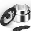 2.0 & 3.0 Quart Saucepan with Lid, Stainless Steel Pot Sets, Kitchen Cookware Set with Removable Handle, Saucepan Set with 18cm and 20cm Pots and Multi-Purpose Silicone Lid  All Stovetop Compatible