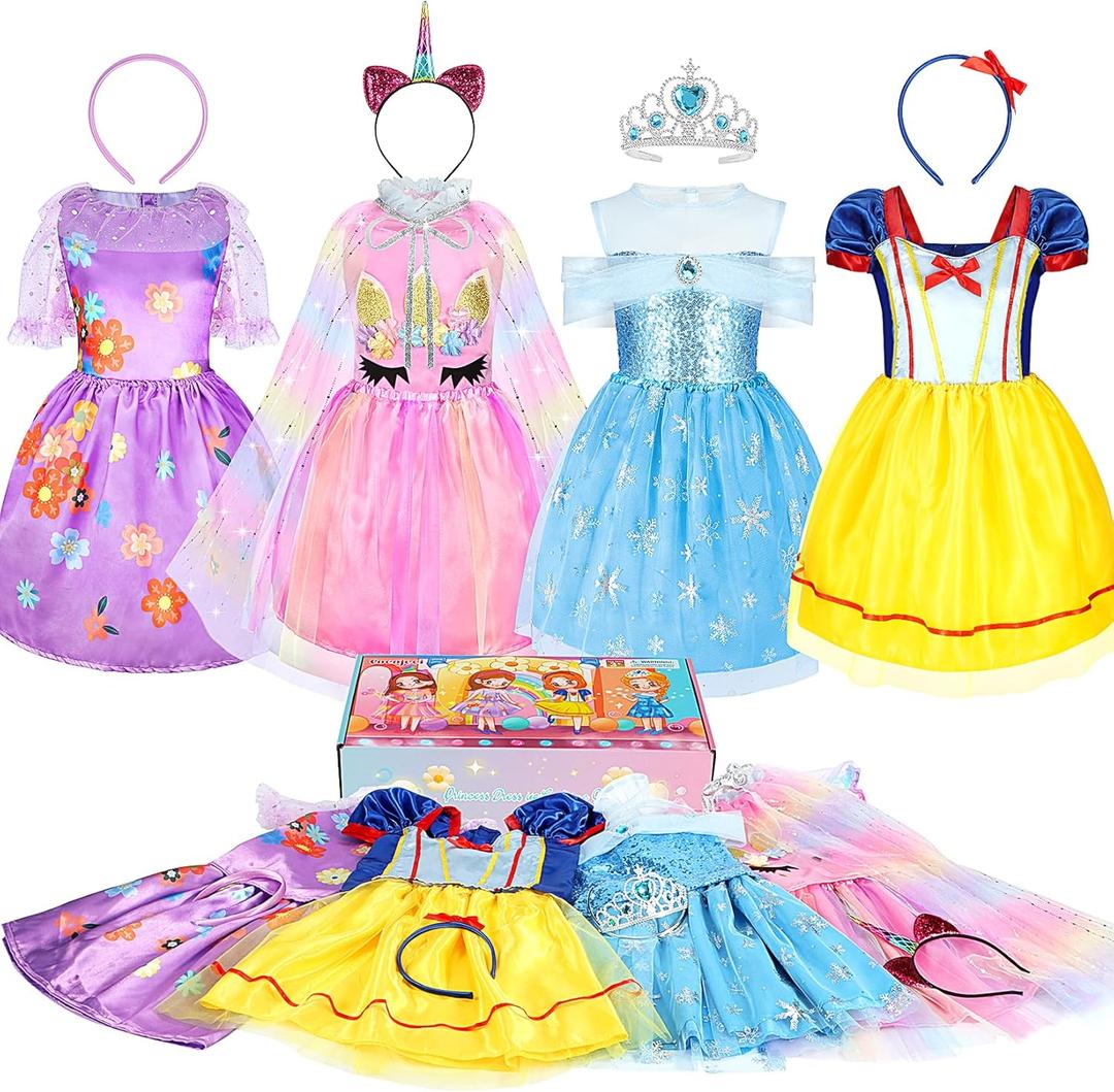 Cocojeci Princess Dress Up Clothes for Girls Princess Dress Up Costume with Cape Crown for Little Girls Princess Toys Christmas Birthday Gift