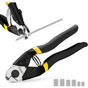 DISEN Wire Cutters Heavy Duty Cutting Up to 3/16", Metal Cable Cutters for Fence Thick Wire, Safety Lock, Spring Loaded, Non-slip Matte Handle, Chrome Vanadium Steel Jaw