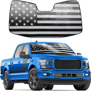 Litivy Windshield Sun Shade American Flag Compatible with 2015-2020 Ford F-150, 2017-2020 Ford F-250/F-350 27"*58" Folding Front Window Sun Shade for Car