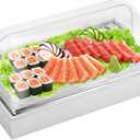 Ice Food Serving Display Tray with Clear Roll Top Cover Buffet Cold Serving Cooler Platter w/ 2 Ice Packs Cooling Food Dishes Display Plate Case with Lid for Seafood Fruit Party Buffet Tray