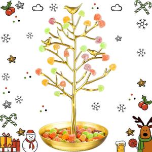 Christmas Gumdrop Tree with Lights, 12" Metal Vintage Metal Gum Drop Nostalgic Christmas Decoration Festive Small Candy Tree Table Centerpiece for Xmas Holiday Candy Themed Tabletop Display, Gold