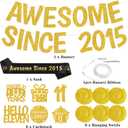 Happy 11th Birthday Decorations Banner - Pre-Strung Awesome Since 2015 Bday and Anniversary Decoration Set for Boys Girls, 11 Years Old Gold Glitter Party Supplies with Banners Hanging Swirls Sash