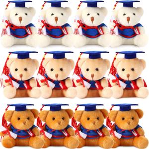 Zomiboo Graduation Bears Class of 2025 Mini Grad Bear Stuffed Animal 3.54 Inches with Cap Preschool Graduation Gifts Bulk Tiny Detachable Plush Keychain DIY Party Favors(Blue Cap)