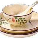 4-Piece Ceramic Dinnerware Set, Plate, Dish, Bowl, Spoon, Japanese Hand-painted Tableware set, A Good Tableware