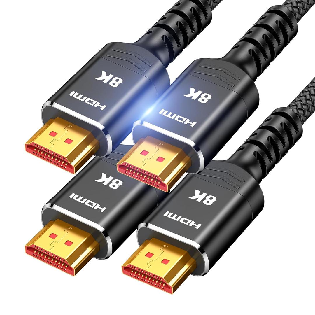 HDMI Cables 3.3FT/1M 2-Pack, Highwings (Certified HDMI 2.1) 10K 8K@60Hz 4K@120Hz 48Gbps HDMI Cord, Ultra High Speed Picture Quality Performance Cable, Braided, HDCP 2.2&2.3, eARC, Ease of Installation (Black)
