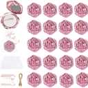 20 Set Rose Compact Mirrors Flower Small Pocket Makeup Double Sided Hand Mirror Cosmetic Bulk Including Thank You Tags Jute Twine White Bags for Bridal Shower Wedding Party Favors Pink