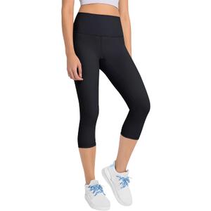 Gnainach Girls Capri Leggings High Waisted Compression Pants Stretch Active Yoga Tights for Kids Teen Workout Running (Black)