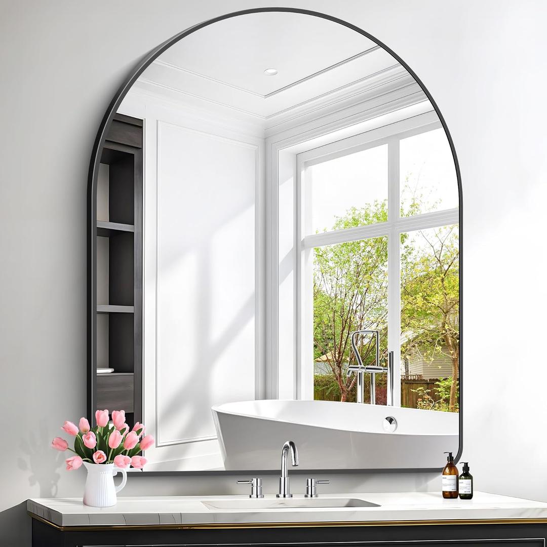 FORBATH Arched Wall Mirror 40"x48", Large Arch Bathroom Mirror Black Aluminum Wide Frame for Decor Dresser Mirror for Bedroom Living Room Entryway, Hanging or Leaning Against Wall