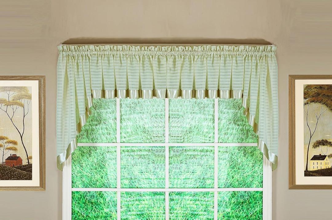 Today's Curtain, Silhouette Stripe Sheer Swag 38", Sage, 60" W x 38" L