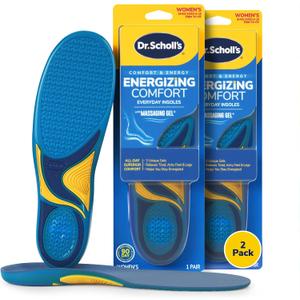 Dr. Scholls Energizing Comfort Womens Everyday Insoles with Massaging Gel - Clinically Proven, All-Day Energy and Comfort Inserts, Patented Triple Gel Design, Shock Absorbing, Arch Support: 2 Pairs (Men's 8-14, Women's 6-10)