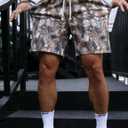 UOUA Mens Mesh Camo Graphic Shorts Vintage Designer Workout Shorts Casual Cool Streetwear Waist Pants (L)