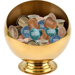 Coffee Pod Holder, Large Capacity Stainless Steel K Cups Holder Organizer Bowl Coffee Capsule Creamer Container Basket, Espresso Pods Storage for Bar Station, Counter (Gold)
